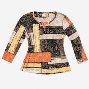 vintage y2k chico’s patchwork tuscan style top